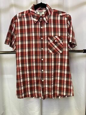 CPT by Cockpit USA Men's Red/maroon Plaid Short-Sleeve Button-Down Shirt small